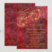 Invitation Ornat Bourgogne Gold Masquerade Mariage de bal (Devant / Derrière)