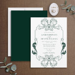 Invitation Ornat Green Floral Line Art Monogramme Mariage<br><div class="desc">Voici notre magnifique faire-part de mariage de monogramme couleur vert émeraude vert émeraude ! Cet invitation au style magnifique est un clin d'oeil à l'art nouveau, avec sa bordure ornée et ses initiales monographiques. La façon idéale de donner le ton à votre grand jour, cette invitation saura vous impressionner. Votre...</div>