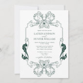 Invitation Ornat Green Floral Line Art Monogramme Mariage (Devant)