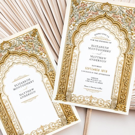 Invitation Ornat Mariage d'arc or baroque Détail