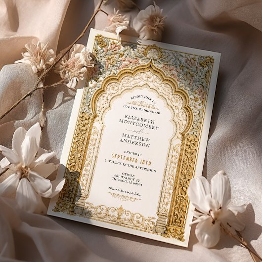 Invitation Ornat Mariage d'arc or baroque Détail