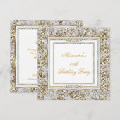 Invitation Ornat Or Blanc Damas Diamond Anniversaire (Devant / Derrière)