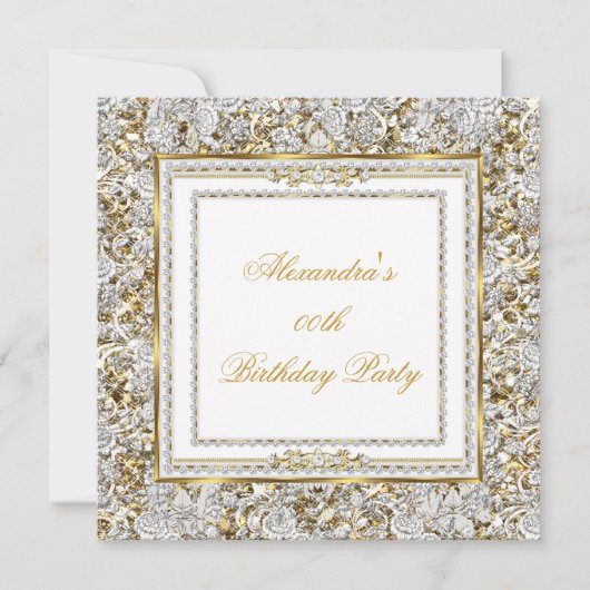Invitation Ornat Or Blanc Damas Diamond Anniversaire (Devant)