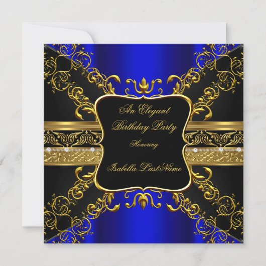 Invitation Ornat Royal Blue Black Gold fête d'anniversaire (Devant)