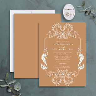 Invitation Ornat Terracotta Floral Line Art Monogramme Mariag