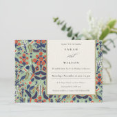 Invitation Ornat Turquoise Classy Floral Peacock Mariage (Debout devant)