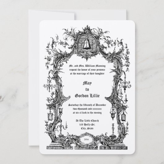 Invitation Ornate Baroque Rococo Style Frame & Wedding Bell (Devant)