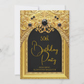Invitation Ornate Birthday Party Black Gold Lace Diamonds Gem (Devant)