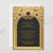 Invitation Ornate Birthday Party Black Gold Lace Diamonds Gem (Dos)