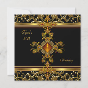 Invitation Ornate Black Gold Amber Jewel 30e anniversaire