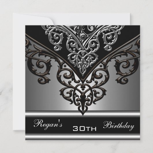 Invitation Ornate Black Grey Silver 30e anniversaire élégant (Devant)