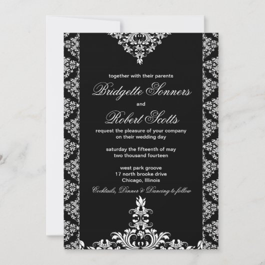Invitation Ornate Black Mariage damassé (Devant)