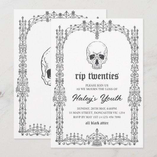 Invitation Ornate Black White RIP Années 20's 30e anniversair (Devant / Derrière)