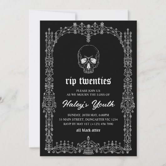 Invitation Ornate Black White RIP Années 20's 30e anniversair (Devant)