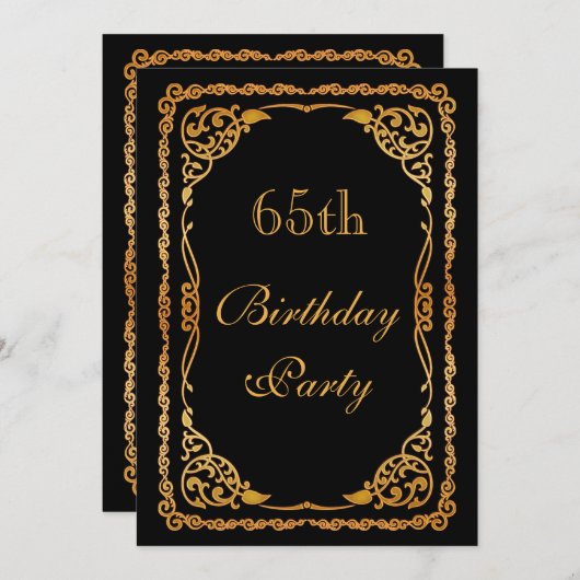 Invitation Ornate d'or tourne 65e anniversaire (Devant / Derrière)