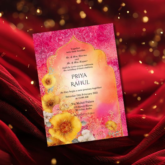 Invitation Ornate Elegant Colorful Floral Indian Wedding