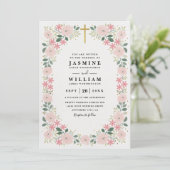 Invitation Ornate Embossed Graceful Bloom QR Code Wedding (Debout devant)