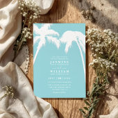 Invitation Ornate Embossed Tropical Palm QR Code Wedding