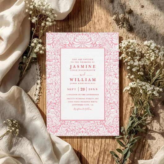 Invitation Ornate Embossed Wildflower Elegant QR Code Wedding