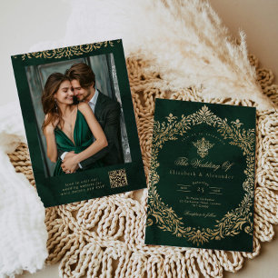 Invitation Ornate Emerald Gold Royal Mariage élégant