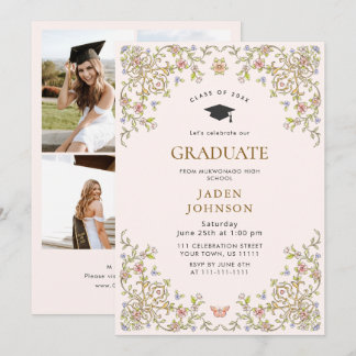 Invitation Ornate Floral Grace Boho 4 Photo Graduation Party