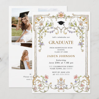 Invitation Ornate Floral Grace Boho 4 Photo Graduation Party