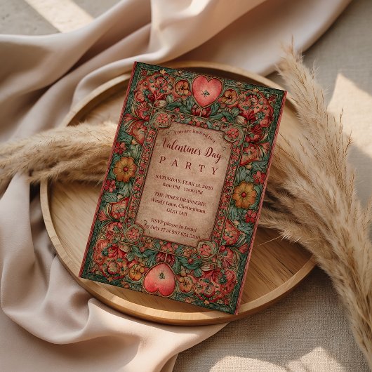 Invitation Ornate Floral Heart Valentine Party