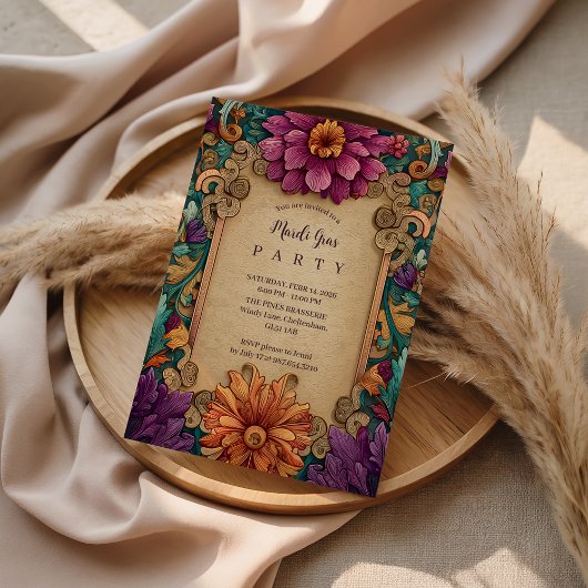 Invitation Ornate Floral Mardi Gras Masquerade