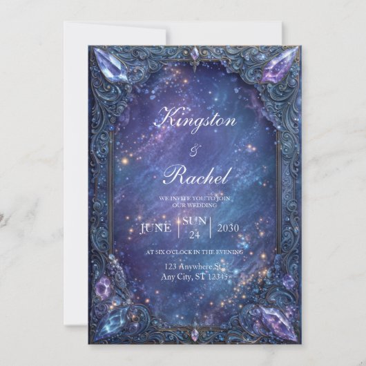 Invitation Ornate Gemstone Celestial Galaxy Wedding (Devant)