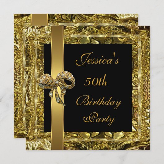 Invitation Ornate Gold Black 50e anniversaire Elégant Invitat (Devant / Derrière)