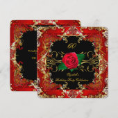 Invitation Ornate Gold Black Red Roses 60e Anniversaire fête (Devant / Derrière)
