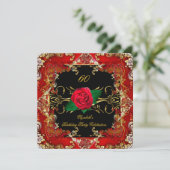 Invitation Ornate Gold Black Red Roses 60e Anniversaire fête (Debout devant)