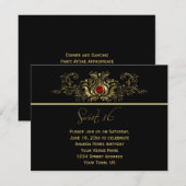 Invitation Ornate Gold Black Swirls Red Ruby Jewel Sweet 16 (Devant / Derrière)
