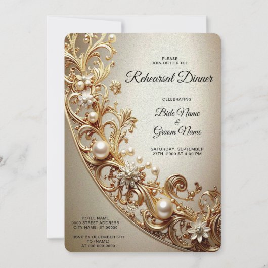Invitation Ornate Gold Flourish Rehearsal Dinner (Devant)