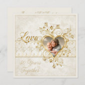 Invitation Ornate Gold Hearts se lance Photo 50e Mariage (Devant / Derrière)
