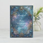 Invitation Ornate Gold Teal Celestial Galaxy Frame Wedding (Debout devant)