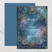 Invitation Ornate Gold Teal Celestial Galaxy Frame Wedding (Devant / Derrière)