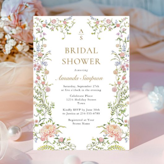 Invitation Ornate Grace Pastel Blush Floral Fête des mariées
