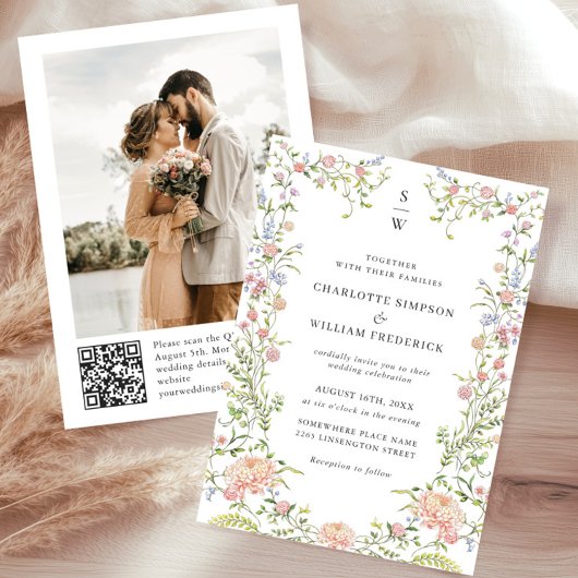 Invitation Ornate Grace Pastel Blush QR code Mariage Photo