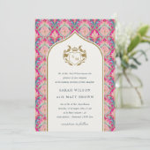 Invitation Ornate Hot Pink Gold Classy Floral Laurel Mariage (Debout devant)