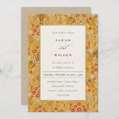 Invitation Ornate Jaune Classé Or Floral Peacock Mariage (Devant / Derrière)