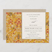 Invitation Ornate Jaune Or Floral Peacock Couples Douche (Devant / Derrière)