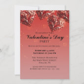Invitation Ornate Red Metallic Hearts Saint Valentin (Devant)