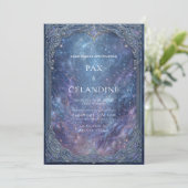 Invitation Ornate Silver Celestial Galaxy Frame Wedding (Debout devant)