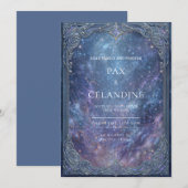 Invitation Ornate Silver Celestial Galaxy Frame Wedding (Devant / Derrière)
