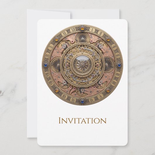Invitation Ornate Steampunk Clockwork Mandala with Brass Gear (Devant)