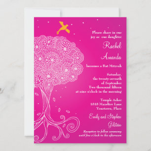 Invitation Ornate Tree of Life Bat mitzvah rose