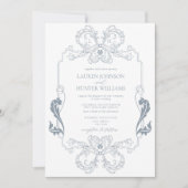 Invitation Orné Dusty Blue Floral Line Art Monogramme Invita (Devant)