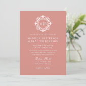 Invitation Orné Floral Monogramme Mariage Élégant Rose Or (Debout devant)