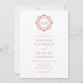 Invitation Orné Floral Monogramme Mariage Élégant Rose Or (Devant)